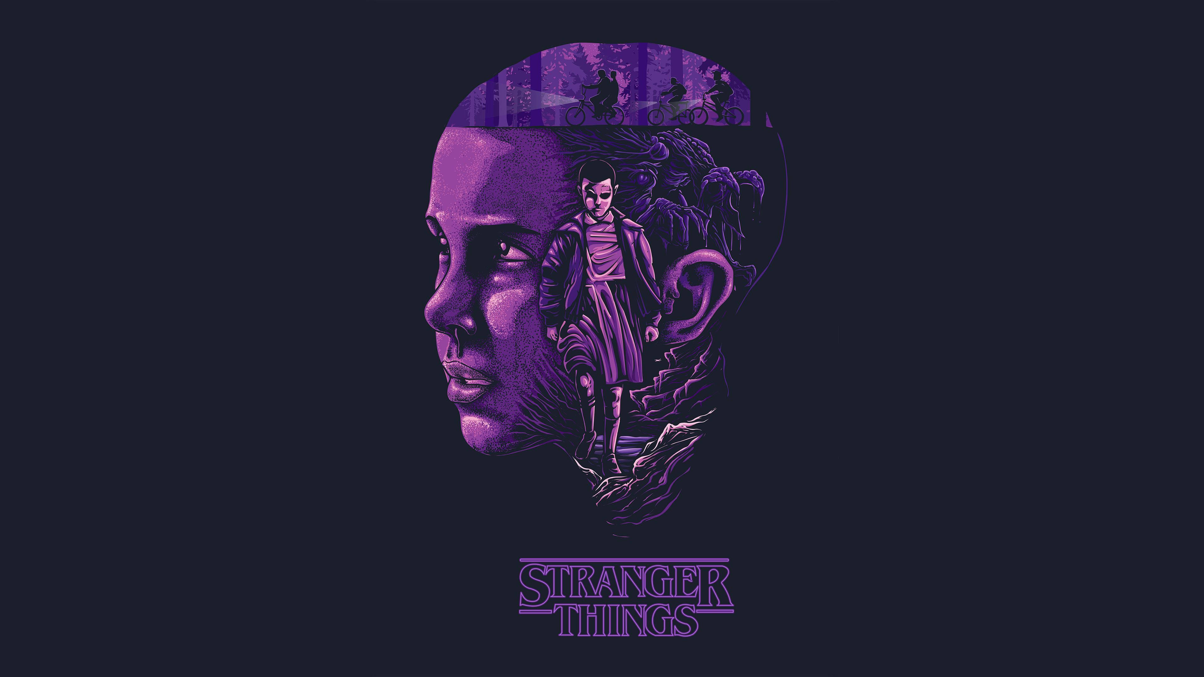 ילד חמוד מסדרת Stranger Things ביער חשוך טפט