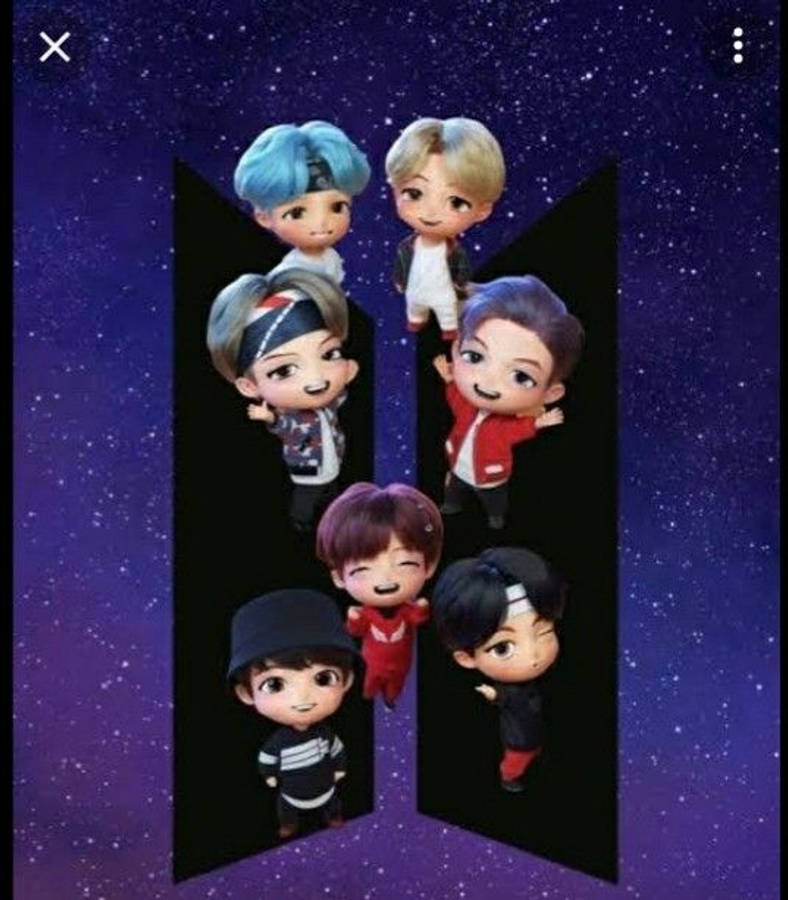 TinyTan BTS זורח בבהירות על רקע כחול זרוע כוכבים טפט