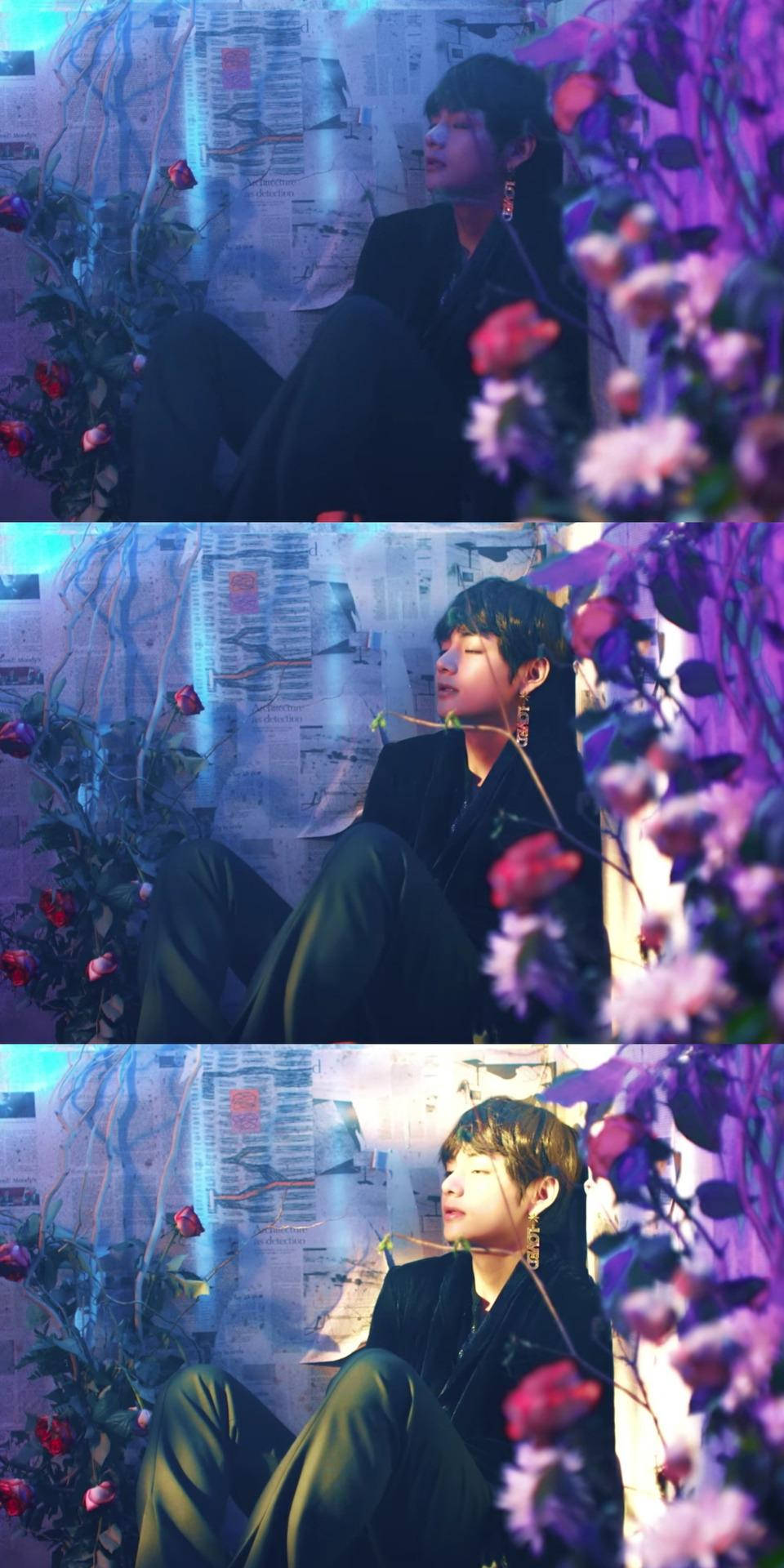 V מ-BTS על רקע פרחים אסתטי טפט