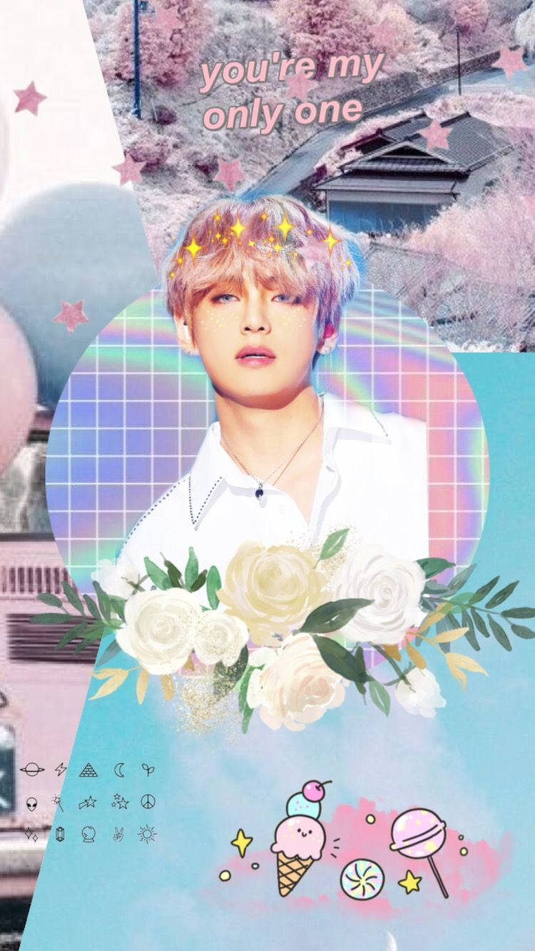 V מ-BTS באסתטיקת צבעי פסטל טפט
