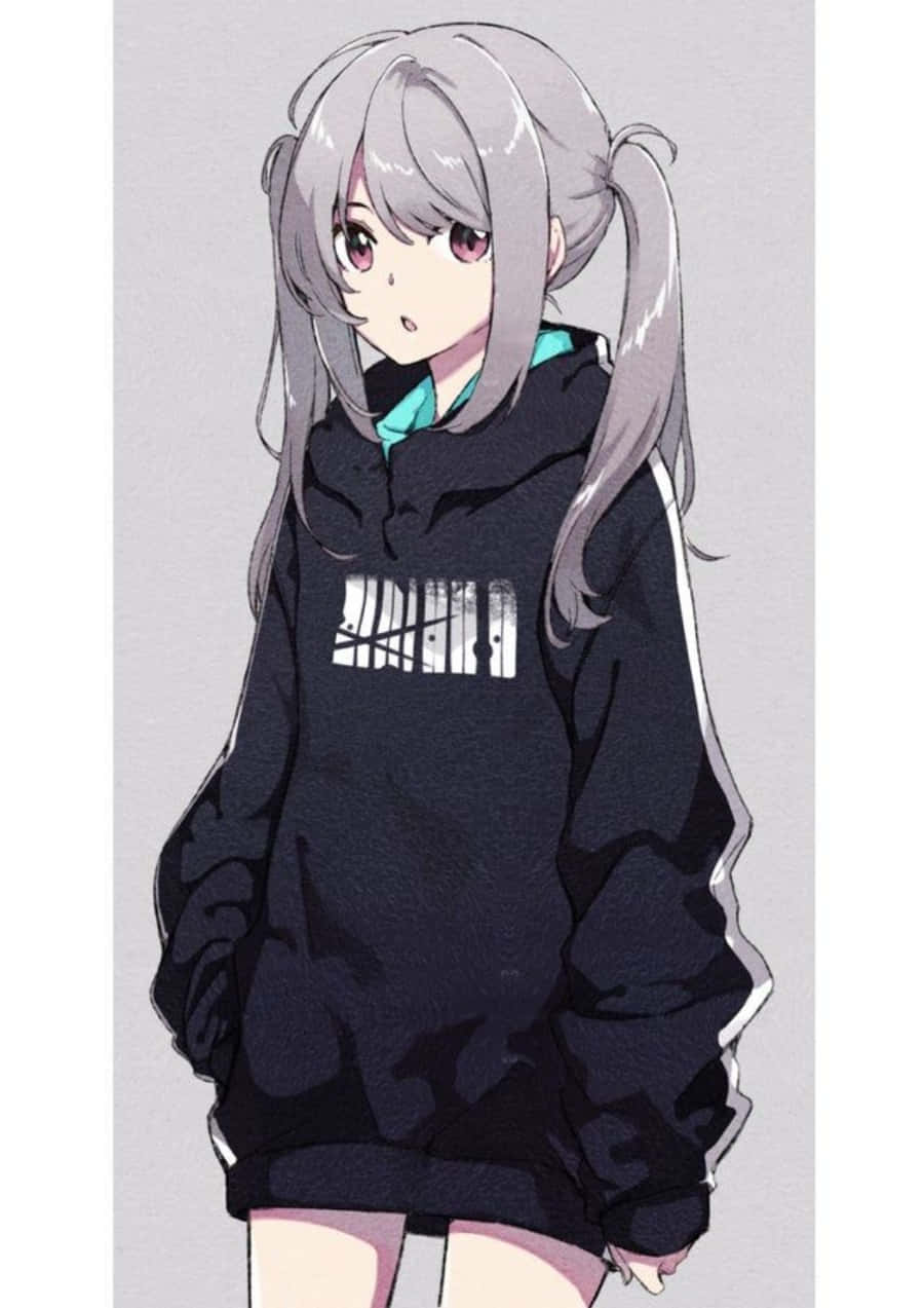 נערה עם שיער אפור wearing קפוצ'ון שחור טפט