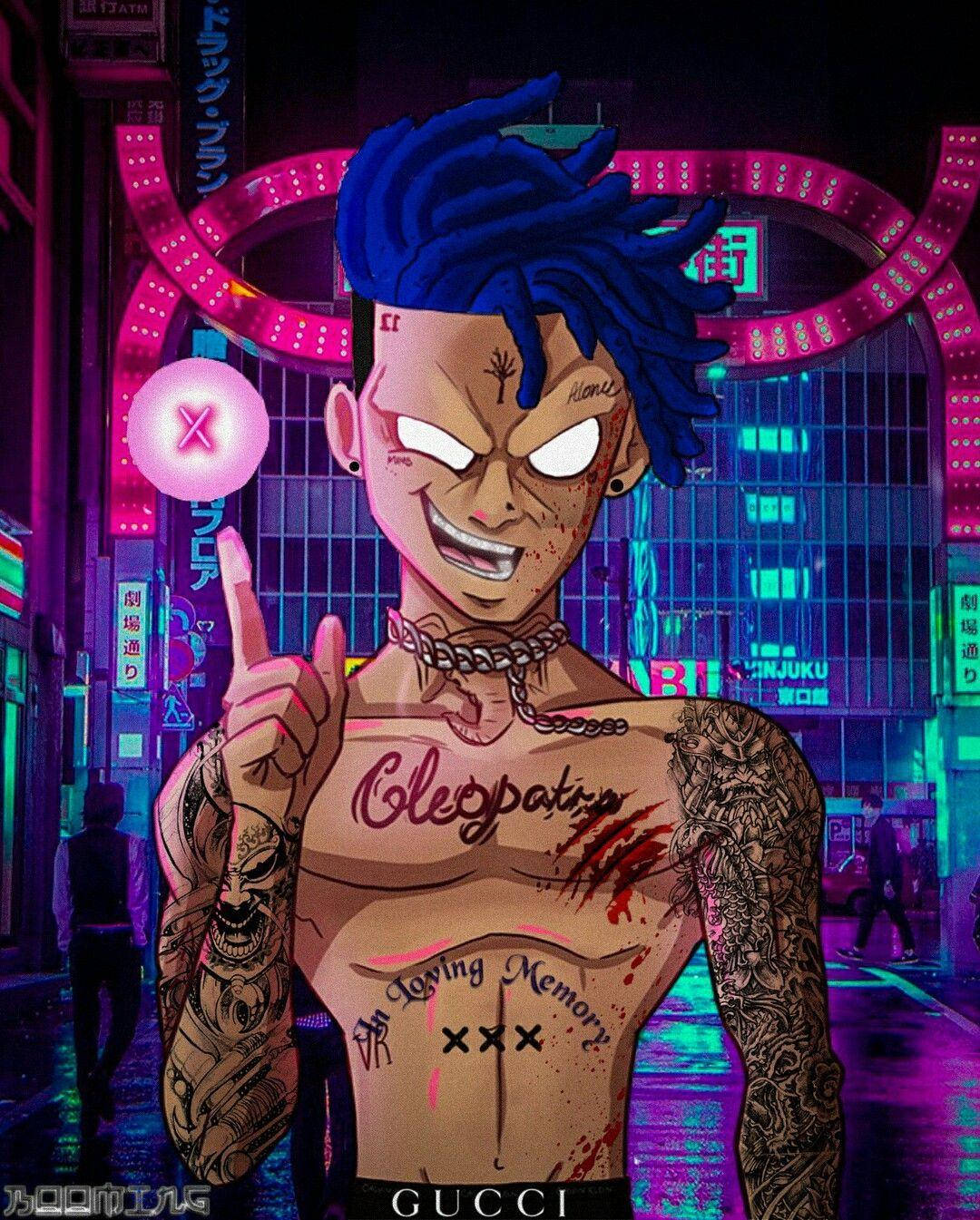 Xxxtentacion אנימה ראפר עם שיער כחול טפט