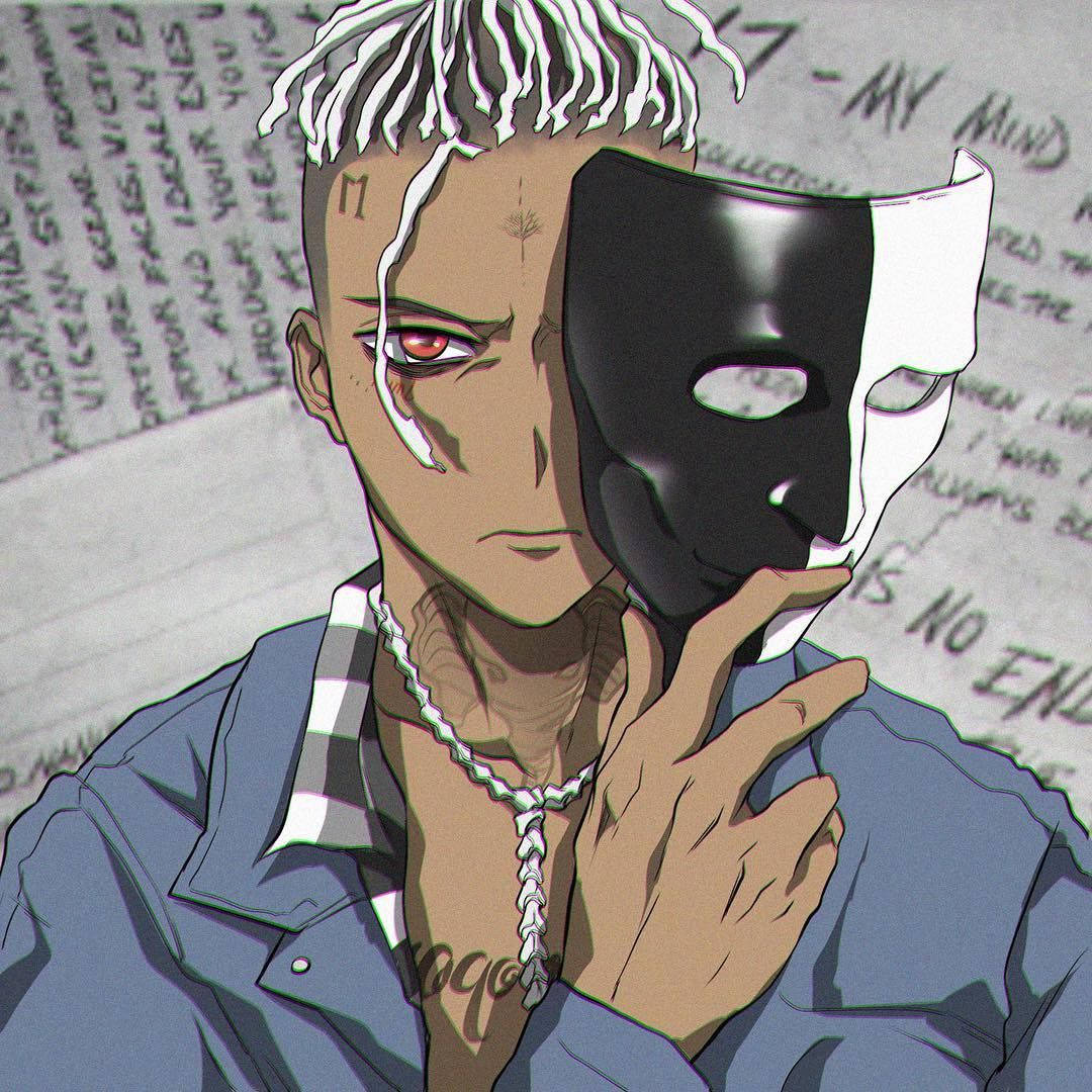 Xxxtentacion אנימה מסיכה שחור לבן טפט
