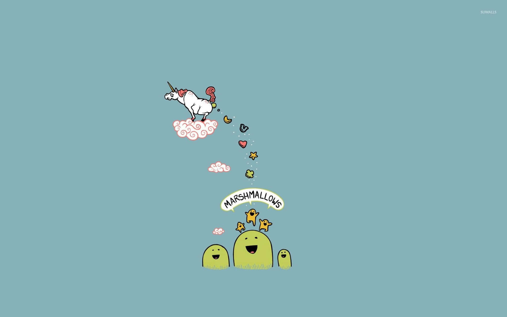 איור אמנותי של חד קרן חמוד עם מרשמלו וקשת בענן טפט
