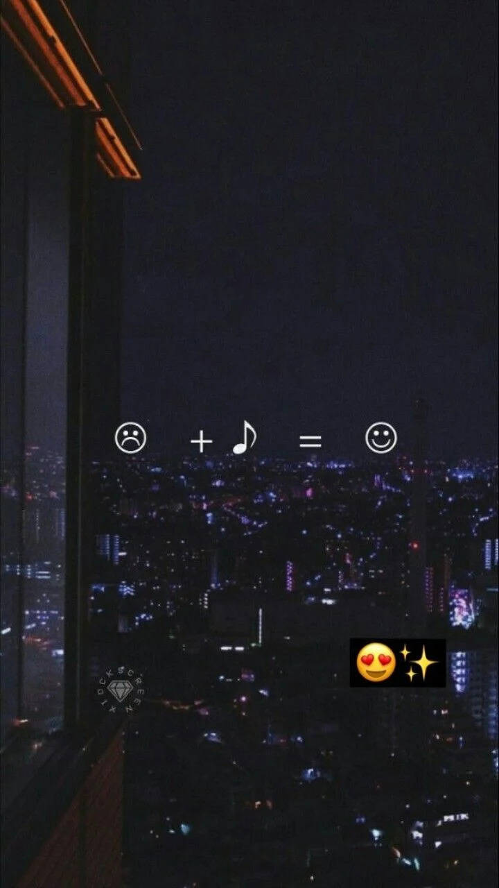 אימוג'ים מוזיקליים אסתטיים על נוף עיר טפט
