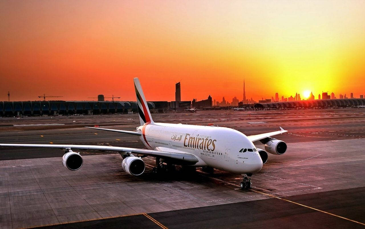 אמירייטס A380 ושקיעה נופית טפט