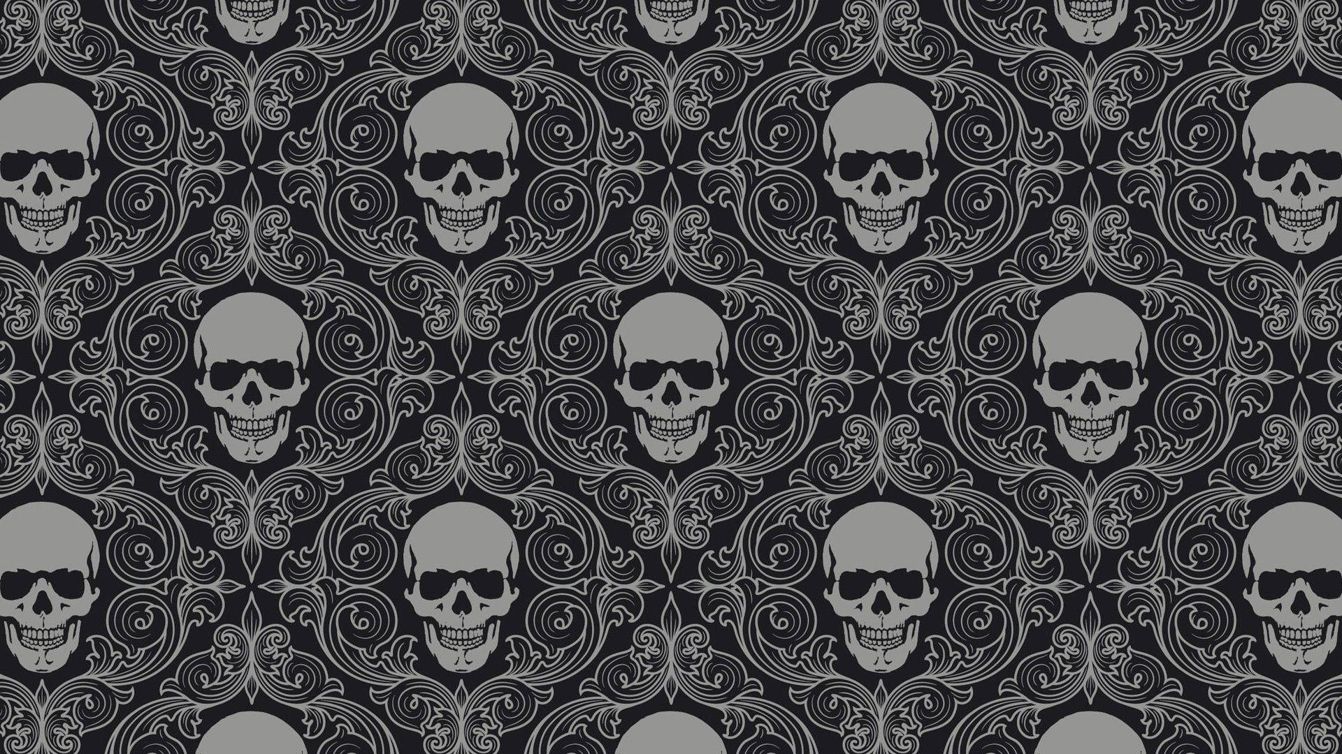 דוגמת גולגולת בצבעי אפור בעיצוב וינטג' — גולגולת טפט