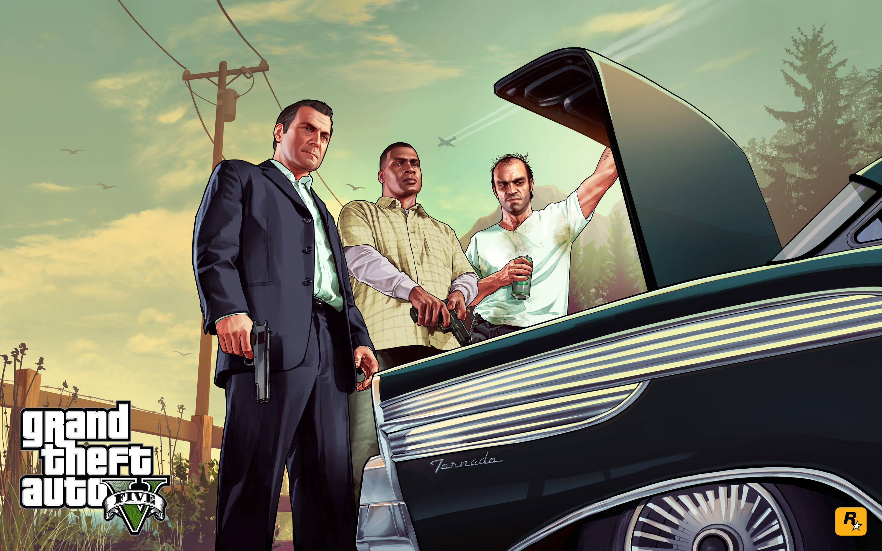 דמויות GTA 5 בודקות מכסה מנוע ב-4K טפט