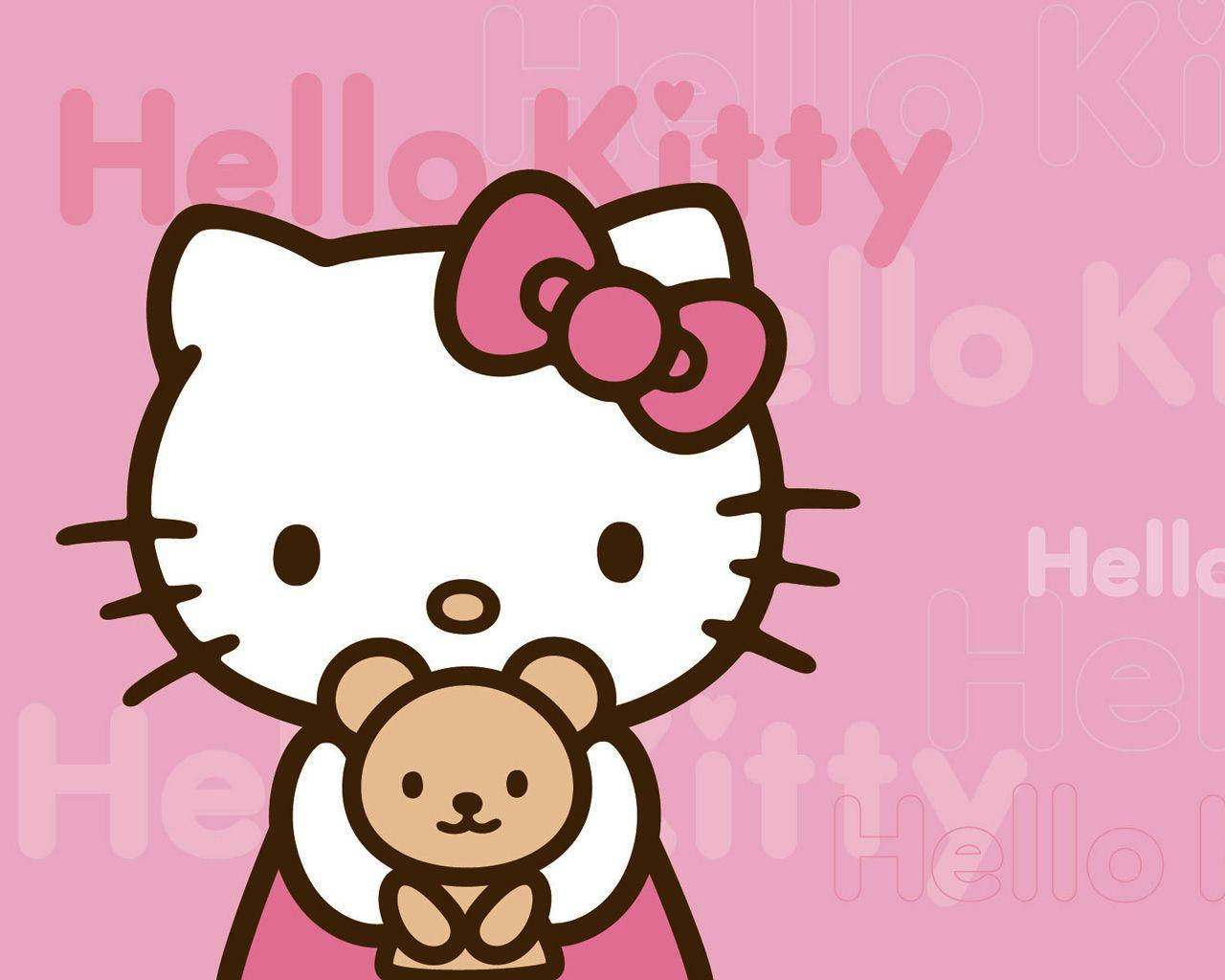 הלו קיטי ורודה עם דובי — Sanrio GIF טפט