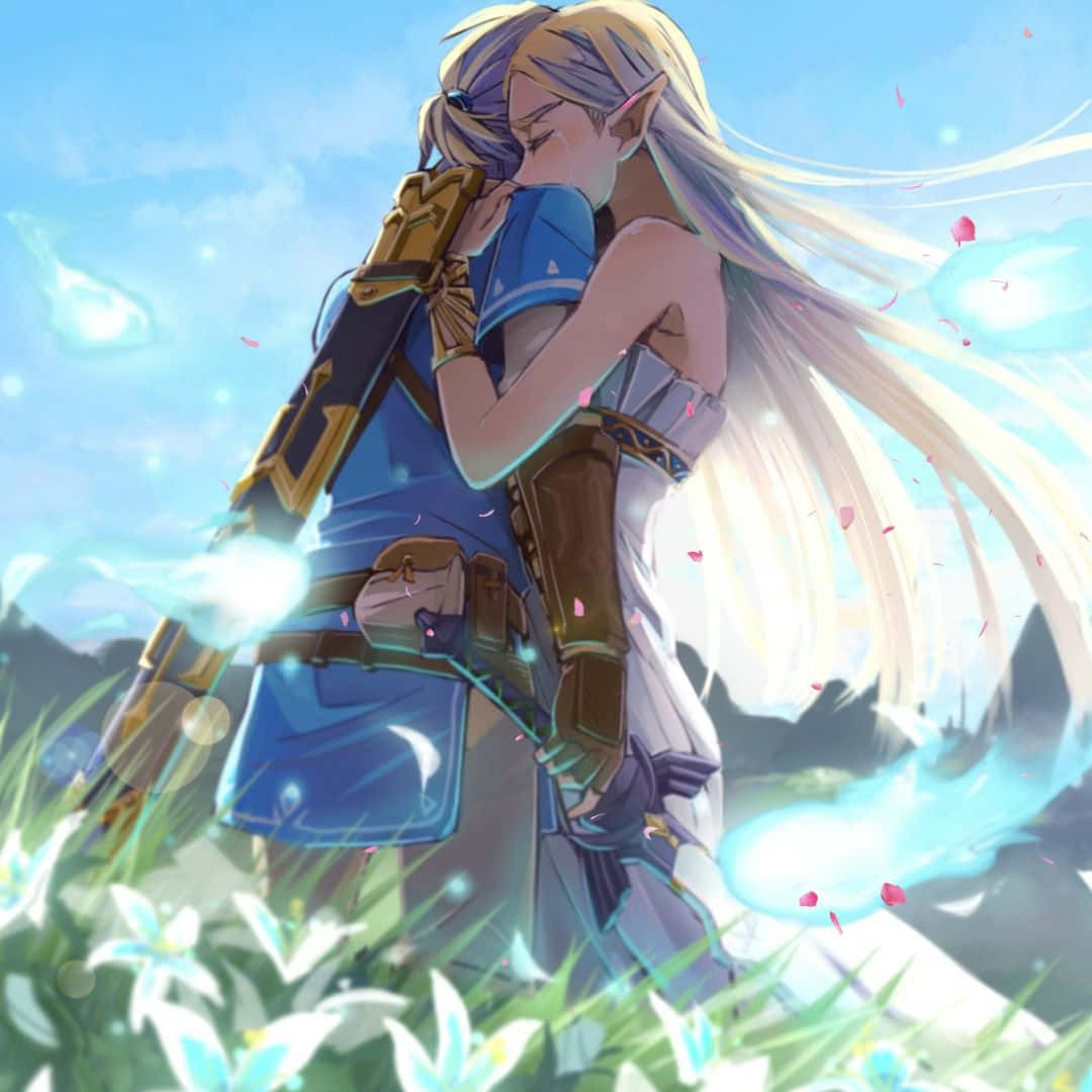 הנסיכה זלדה ולינק מתחבקים BOTW טפט