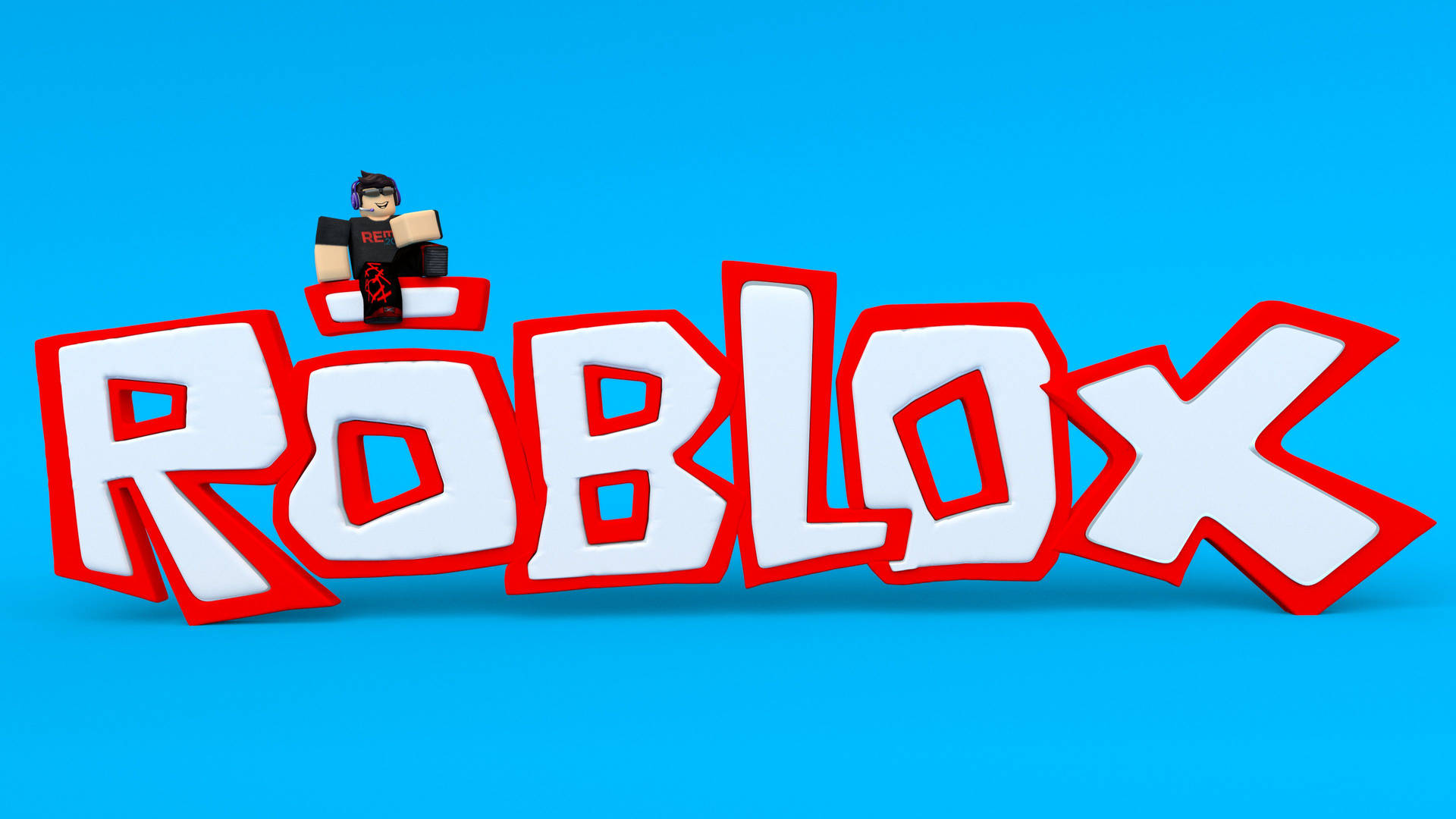 טפט תלת-ממד מגניב של כיסוי המשחק Roblox על רקע כחול.