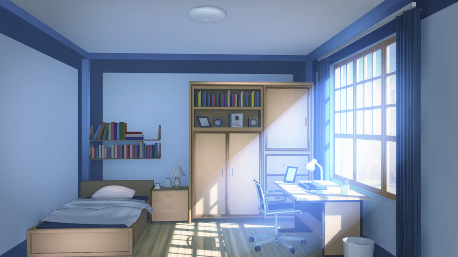חדר עם מיטה, שולחן וחלון טפט