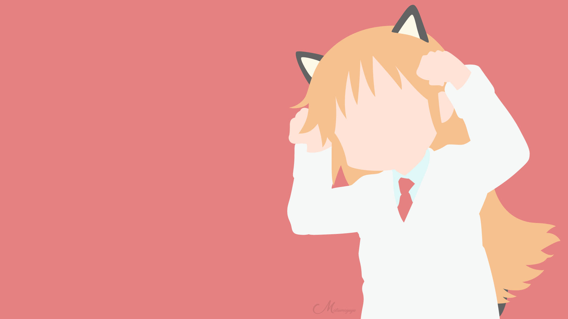 חתול האקאסה מינימליסטי באדום - Nichijou טפט