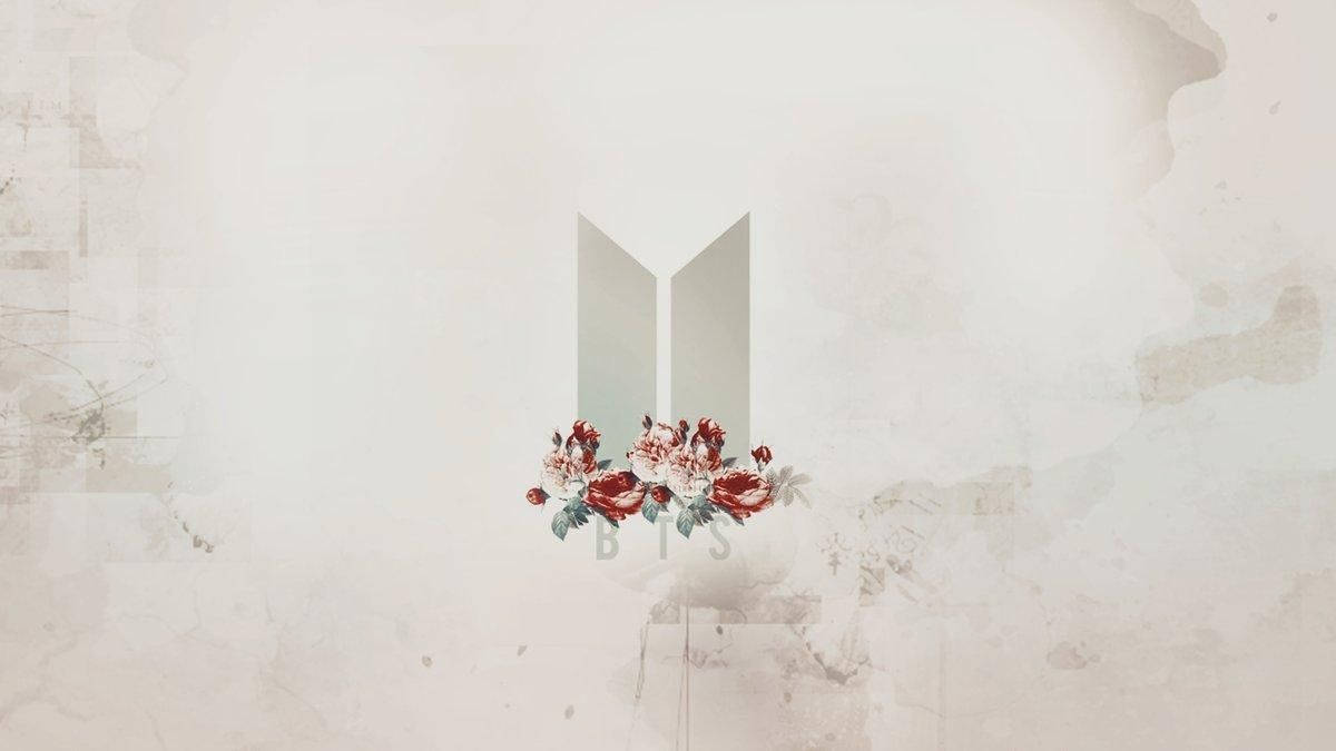 לוגו BTS עם פרחים למחשב נייד טפט