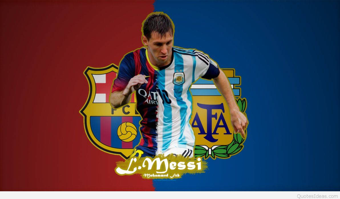 טפט אמנות מעריצים של ליונל מסי עם סמלי FCB ו-AFA — מסי טפט