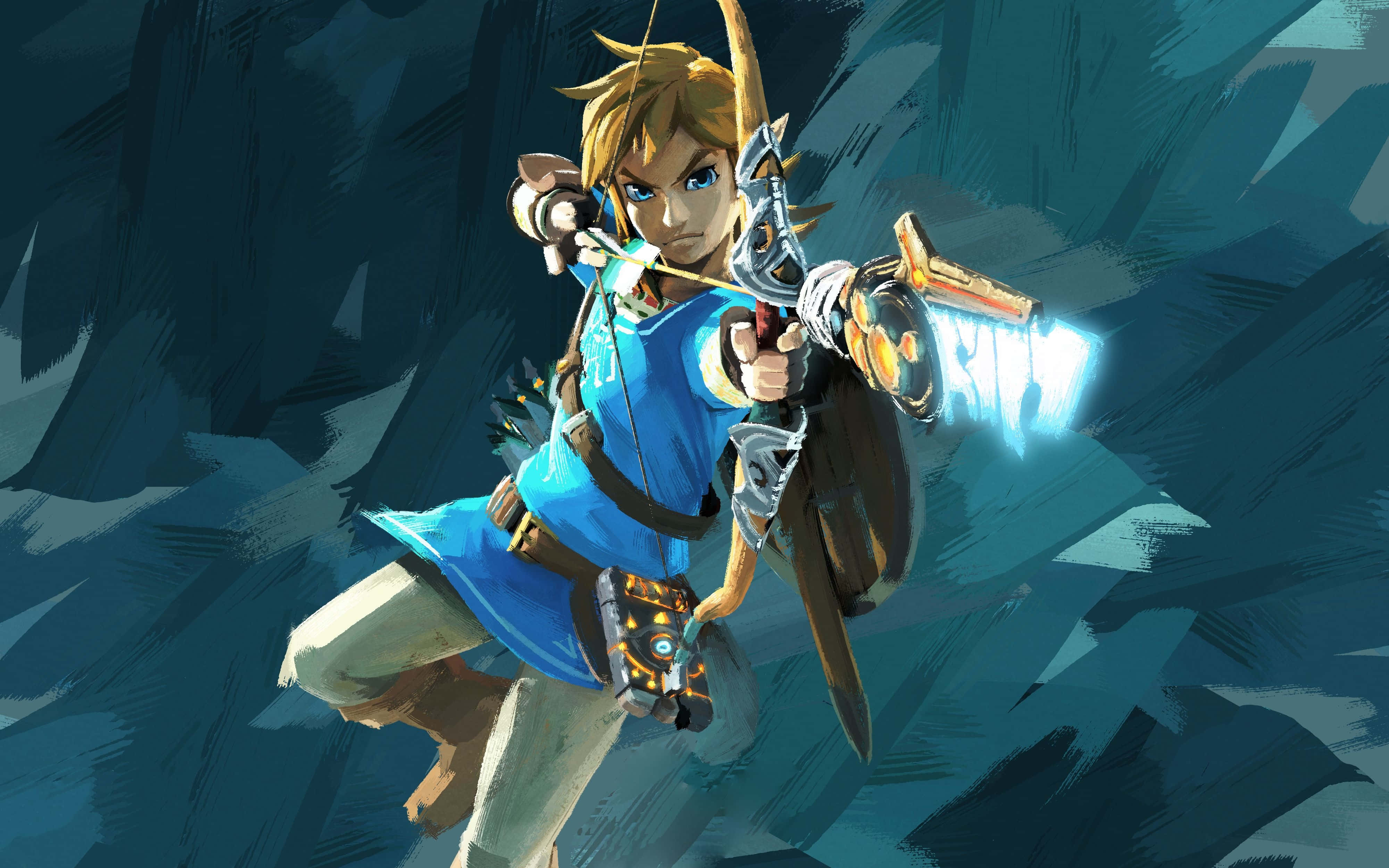 לינק מכוון חץ מאולתר ב-Zelda Breath of the Wild 4K טפט