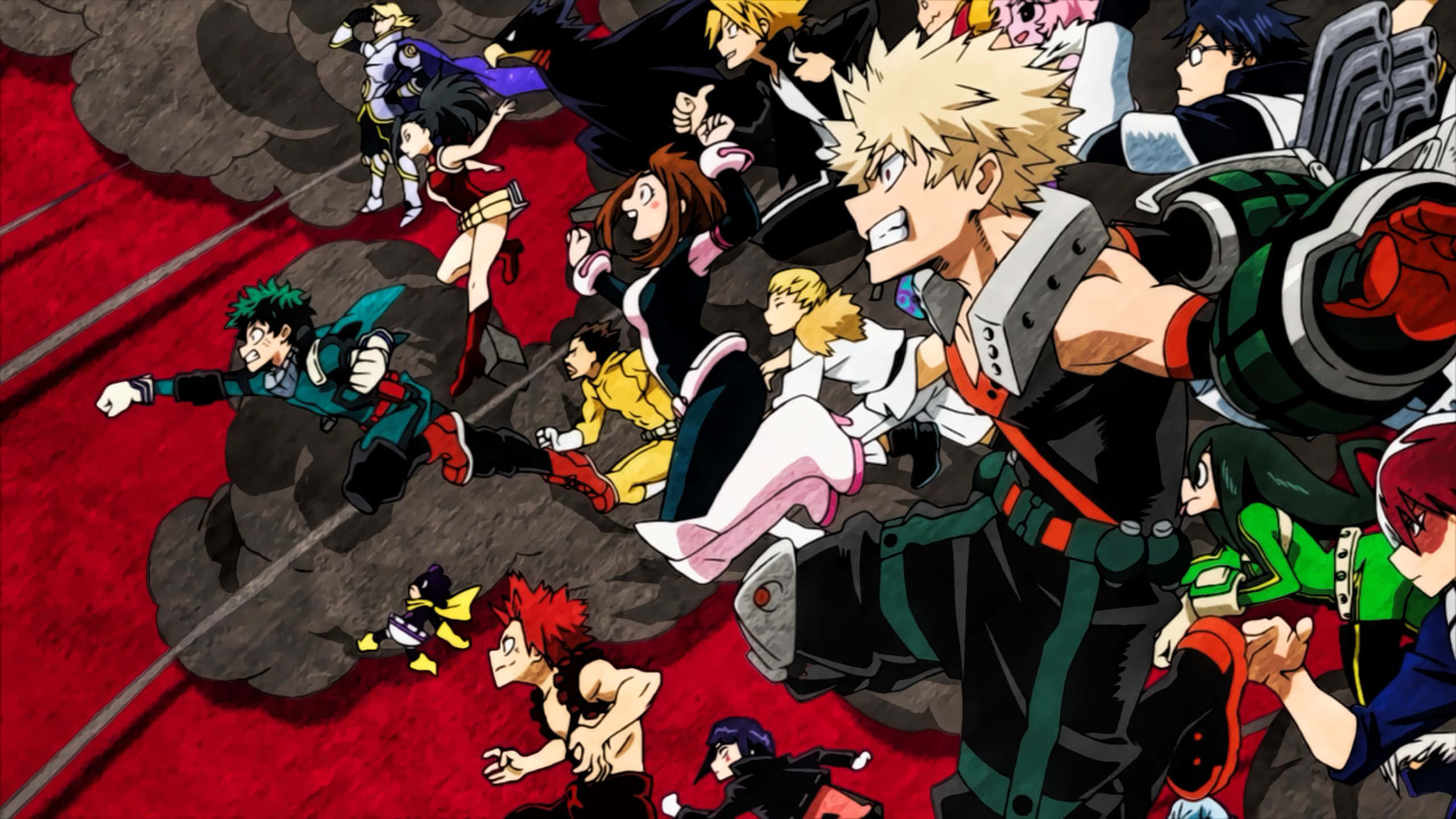 מחשב נייד של My Hero Academia עם דמויות רצות טפט