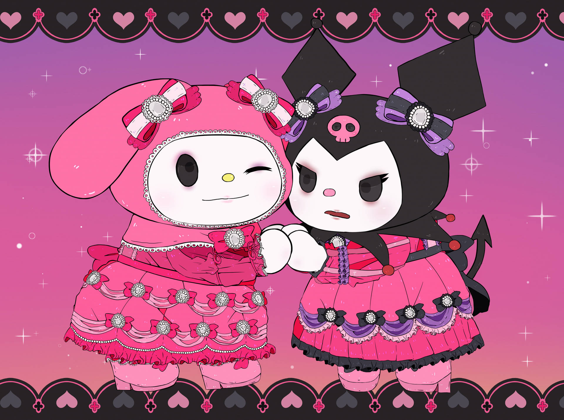 מילודי קורומי בשמלות ורודות — Sanrio GIF טפט