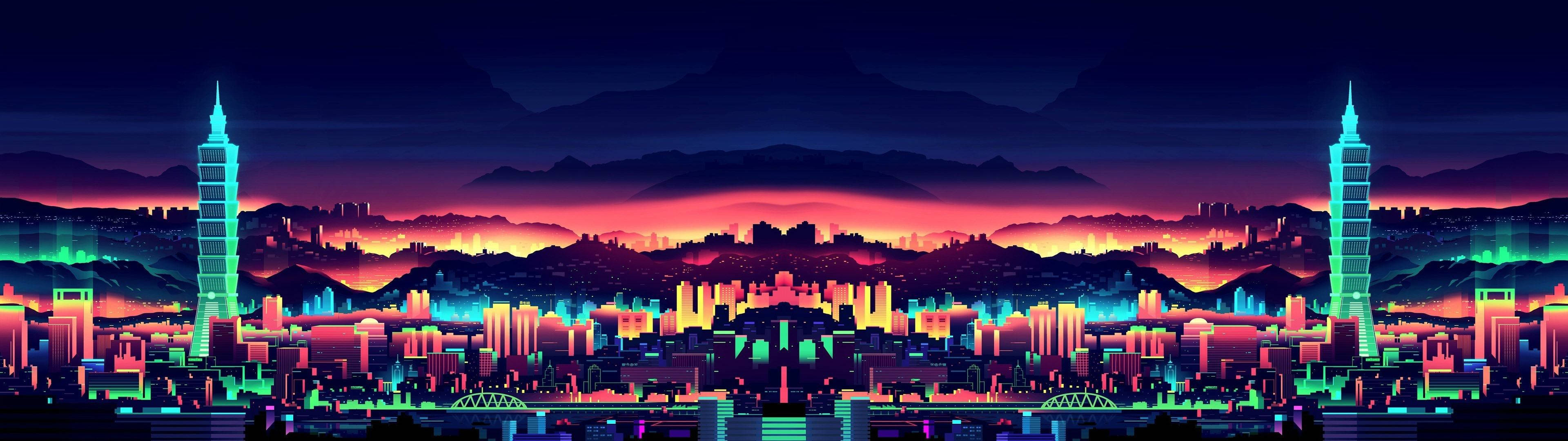 3840x1080 HD אמנות עירונית לצג כפול — צג כפול טפט