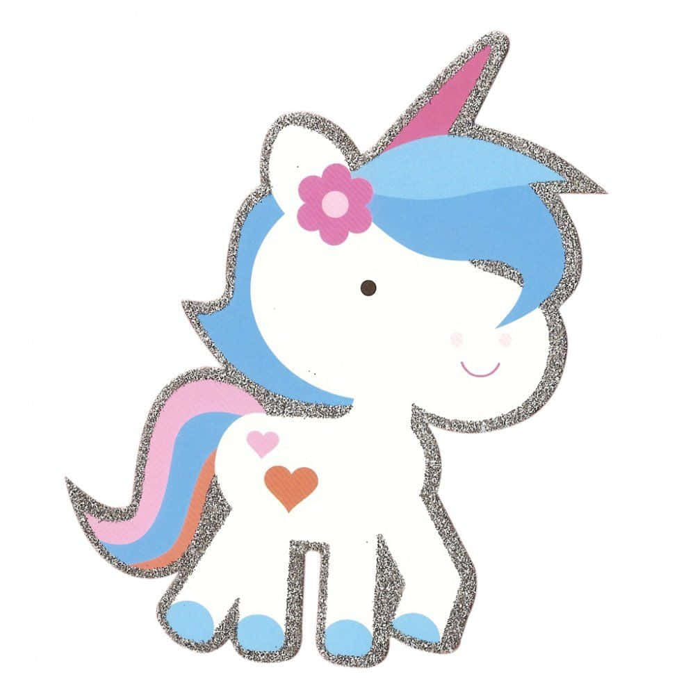 סוס חד-קרן חמוד בסגנון קאוואי כחול פסטל תמונה מצוירת טפט