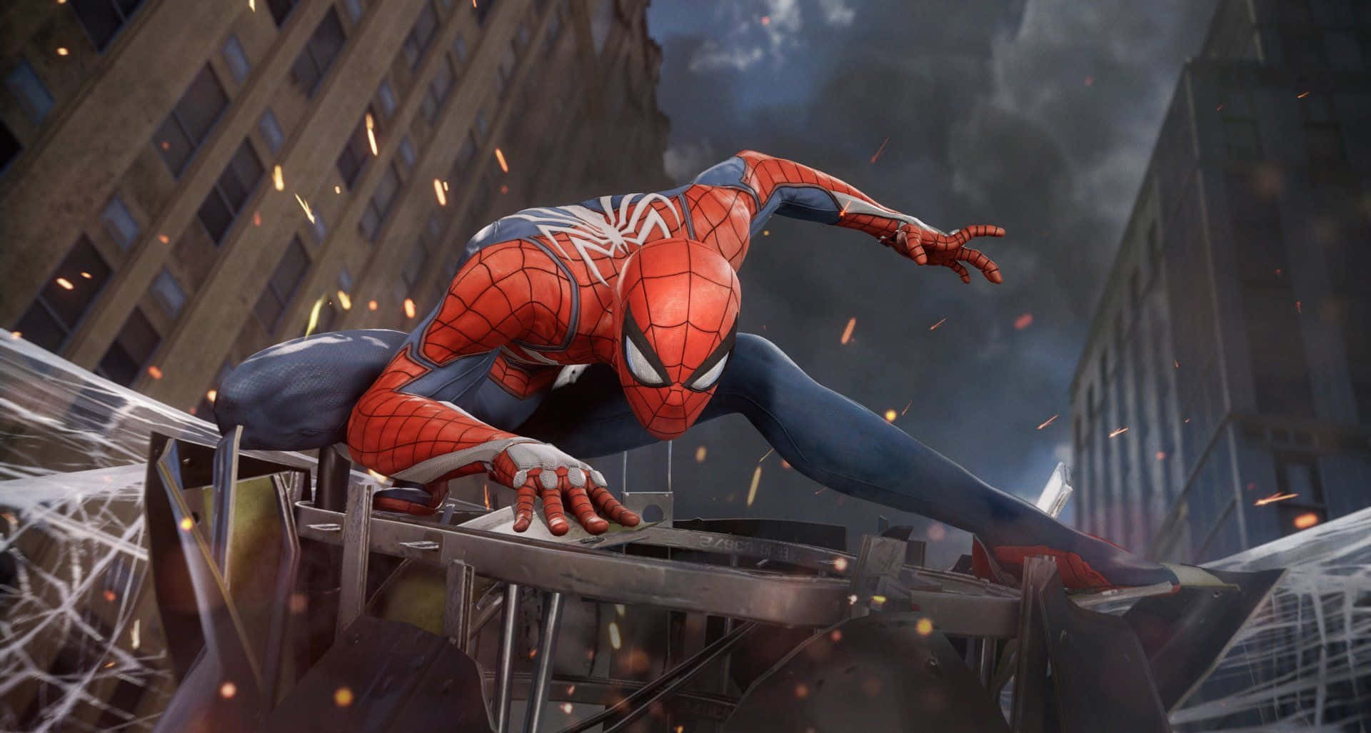ספיידרמן של מארוול ל-PS4 מצטלם על הריסות טפט