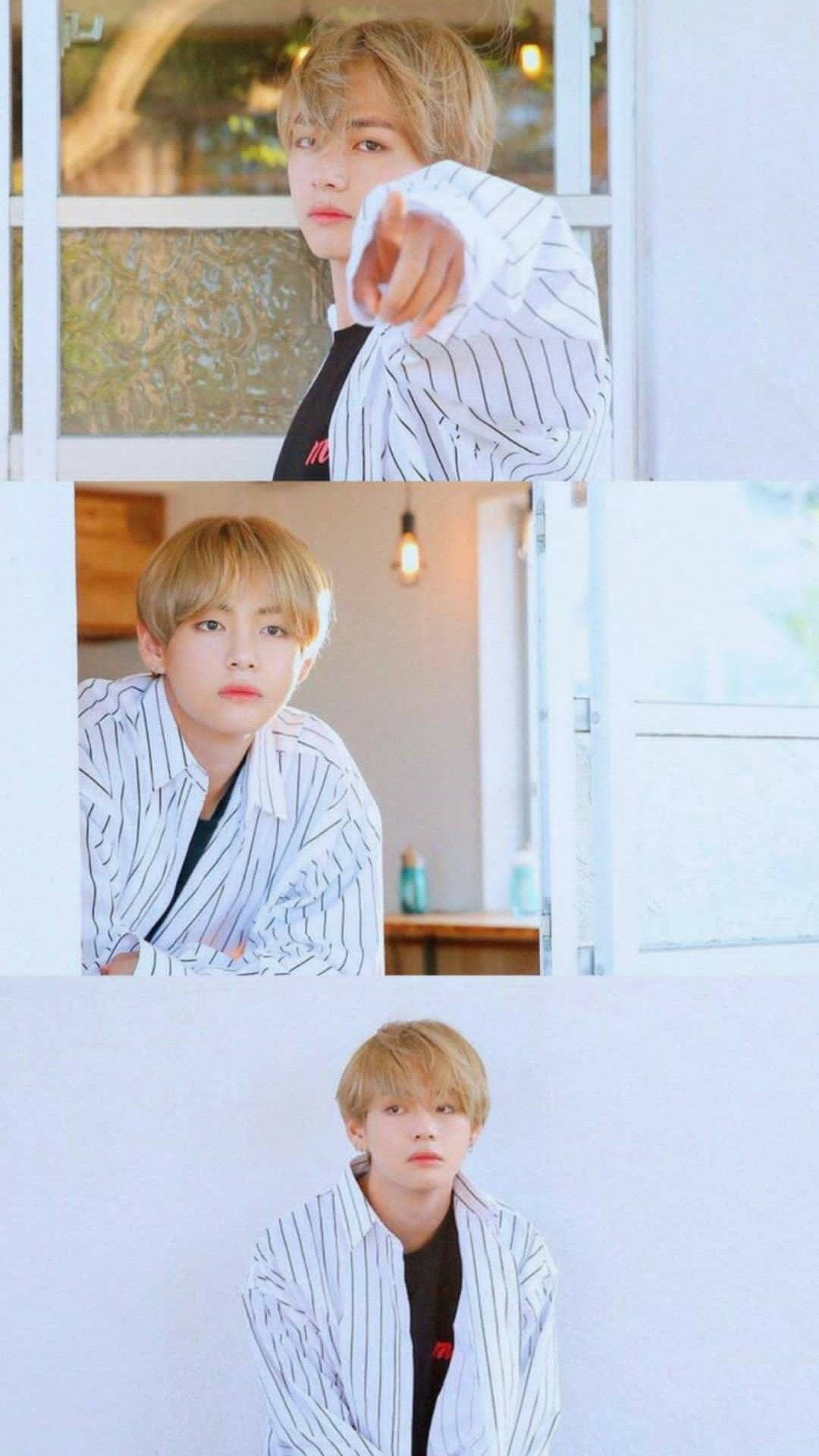 קולאז' לבן של V מ-BTS טפט