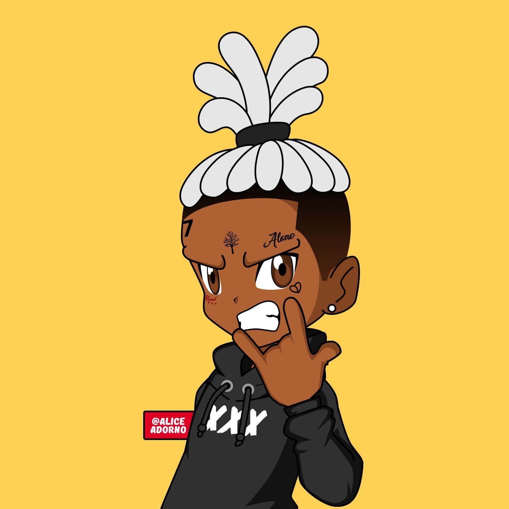 ראפר מצויר xxxTentacion עושה תנועת רוק און טפט