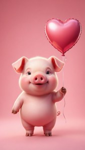 טפט רומנטי של חזיר המחזיק בלון לב על רקע ורוד. — חזיר חמוד טפט