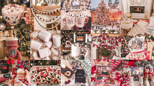 טפט קולאז' חג מולד בגווני אדום ולבן — אסתטיקת חג המולד טפט