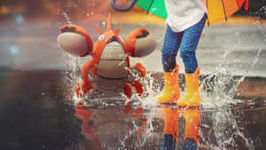 קורפיש מתיז בשלוליות עם ילד — תלת-ממד טפט