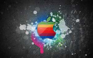 טפט צבעוני מגניב של לוגו Apple Macbook על קיר אפור עם כתמי צבע