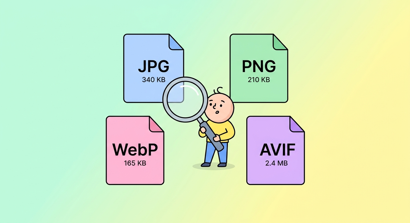 דף מידע על פורמטי תמונה — JPG לעומת PNG לעומת WebP לעומת AVIF